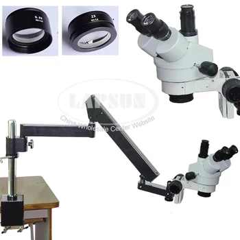 Стереомикроскоп с Трехокулярным Промышленным инспекционным зумом 3.5X-90X (SZM7045-T2) + Длинный Рычажный Зажим Для стрелы, Большая Настольная Стереоскопическая подставка