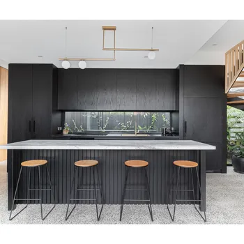 Модульный дизайн кухонной мебели с открыванием, современные кухонные шкафы из меламина под дерево