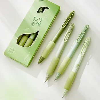 4 шт./компл. Шариковая ручка Green Tea 0,5 мм, гелевая ручка с черными чернилами, мягкий на ощупь держатель для письма, офисный школьный стационарный
