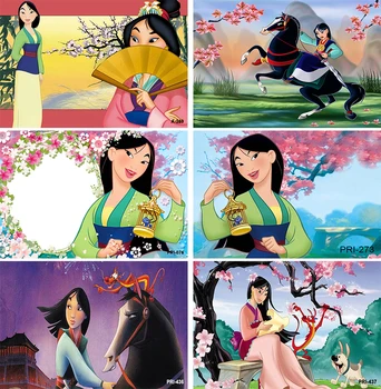 Изготовленная на заказ Disney Храбрая Принцесса Мулан Из мультфильма Для маленьких детей, Красивые Цветочные Цветы, Фон для фотографий, С Днем Рождения