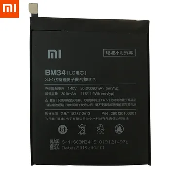 Xiao Mi Оригинальный аккумулятор BM34 для Xiaomi Mi Note Pro 4 ГБ оперативной памяти 3010mAh Сменный аккумулятор большой емкости