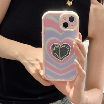 Градиентный розовый синий Зеркальный эпоксидно-силиконовый чехол для телефона Love heart для iPhone 14 Pro Max 11 12 13 Xs Xr Xm X Creative fashion cover