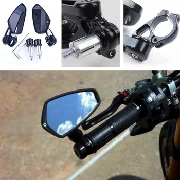 1 Пара универсальных мотоциклетных алюминиевых зеркал заднего вида 7/8 дюйма 22 мм, черная ручка на торцевой планке, Боковые зеркала
