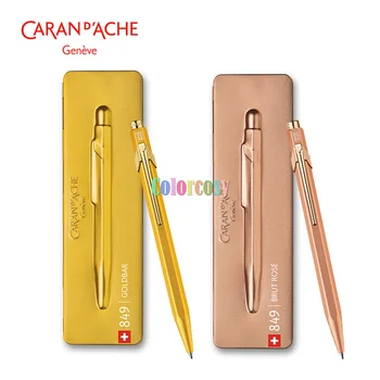 Шариковая ручка Caran D'Ache 849 золотой слиток, розовое золото, серебро.Шестигранный алюминиевый корпус, гибкий стальной зажим для кармана, канцелярские принадлежности