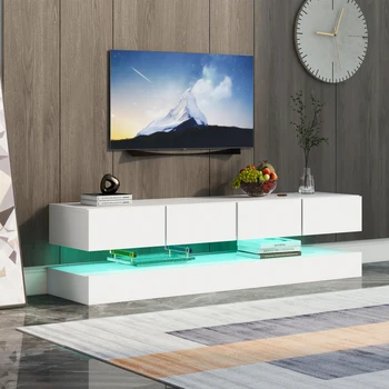 Современный и уникальный настенный шкаф для телевизора, подставка для телевизора с 2 шкафами и 4 большими выдвижными ящиками, Регулируемая светодиодная система для телевизора с диагональю до 55 дюймов