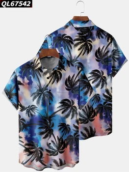 2023 Новая Гавайская Рубашка Мужская Летняя Повседневная Пляжная Одежда С Принтом Кокосовой Пальмы Высококачественная Мужская Рубашка С Карманом Плюс Размер Топы