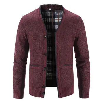 Мужской утолщенный кардиган с V-образным вырезом, свитер, однотонный свитер, вязаное пальто