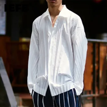 Мужская рубашка IEFB с длинным рукавом Деловая Повседневная Белый воротничок 2023 Новая Плиссированная ткань ручной работы Однотонные топы Trend Male 9C3111