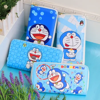 Длинный кошелек Doraemon для мальчиков и девочек, держатель для карт на молнии, сумка для мобильного телефона, кошелек для монет, клатч из искусственной кожи
