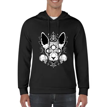 Новый очень сатанинский черный металлический пуловер с изображением кота сфинкса, толстовка с капюшоном, мужская одежда, мужской зимний свитер, толстовка оверсайз