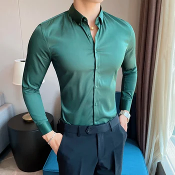 Горячая Распродажа, Мужские Рубашки С Длинным Рукавом, Простая Универсальная Деловая Официальная Одежда, Приталенная Повседневная Офисная Блузка Homme Plus Size 5XL-M