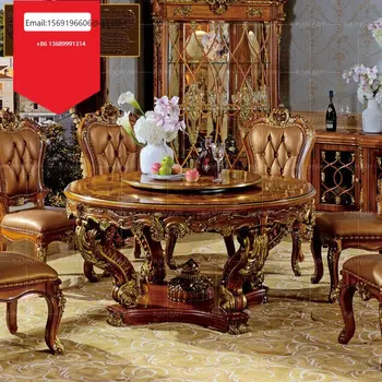 Сочетание стола и стула в европейском стиле круглый стол из массива дерева роскошный ресторанный круглый стол с поворотным обеденным стулом