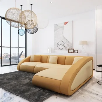 Кожаный диван для гостиной, черно-белый U-образный Угловой Креативный кожаный диван