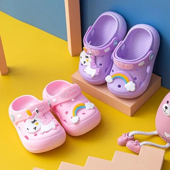 Летние детские тапочки с единорогом 2023, нескользящие детские туфли с отверстиями Baotou, детские сандалии-тапочки для мужчин и женщин, детские сандалии-тапочки