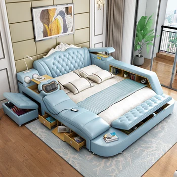 Предметы интерьера для дома мебель для спальни Татами многофункциональная кровать деревянный каркас кровати и скамейка-табурет smart intelligence