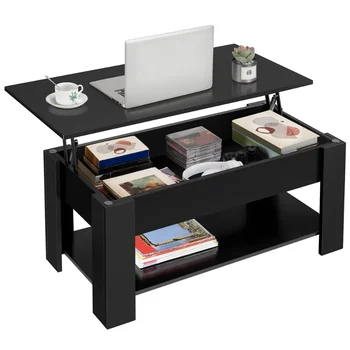 Современный журнальный столик SmileMart с подъемной столешницей, потайным отделением и местом для хранения, черный
