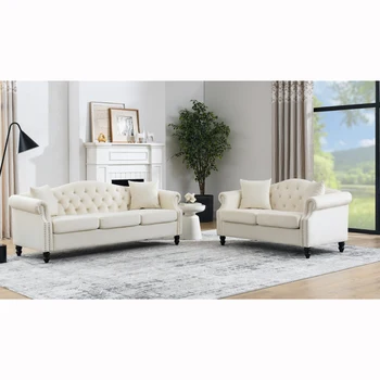79-дюймовый диван Chesterfield, комбинированный диван для гостиной на 3 + 2 места, плюшевый диван с мягкой подушкой, современное высококачественное кресло-диван