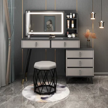 Современный Туалетный столик для Небольшой квартиры, Искусственный Дощатый Комод со Светодиодной Подсветкой Зеркала, Роскошные Креативные Комоды для Спальни