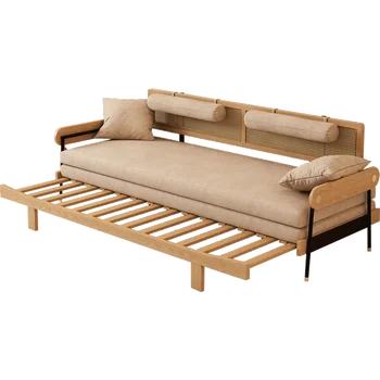 Бревенчатый диван-кровать из массива дерева, складной, двойного назначения, современная небольшая квартира, гостиная, Функциональный диван из ясеня