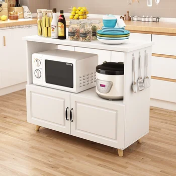 Двухслойный деревянный кухонный шкаф с дверцей для микроволновой печи, кухонный шкаф для хранения посуды, кухонная полка-стеллаж