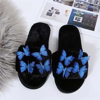 Женские модные красочные тапочки, украшенные бабочками, удобные плюшевые горки на плоской подошве с открытым носком, модный дизайн Y2K, Удобная женская обувь