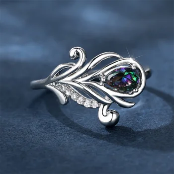 Роскошное Женское кольцо с радужным кристаллом, Шарм, Серебряный Свадебный Цветок, Кольца с камнями Для женщин, Обручальное кольцо с цирконием для невесты