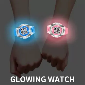 Студенческие электронные часы SYNOKE, водонепроницаемые спортивные детские часы, светящиеся многофункциональные цифровые часы, семь цветов, световой подарок