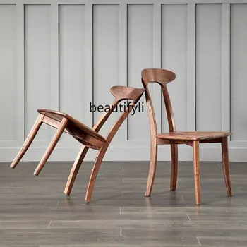 Обеденный стул из цельного дерева, бытовой обеденный стол, стул со спинкой, Современный минималистичный рабочий стул, мебель из Бычьего рога
