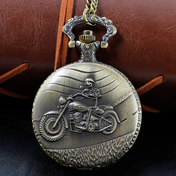 Череп Мотоцикл Рыцарь Тема Специальные Кварцевые Карманные часы Высококачественное ожерелье Хронометраж Кулон Карманные часы унисекс Подарок CF1456