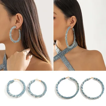 Ретро-преувеличенная джинсовая ткань с принтом love earrings серьги для женщин простые круглые кольца с обмоткой, серьги в виде пятиконечной звезды