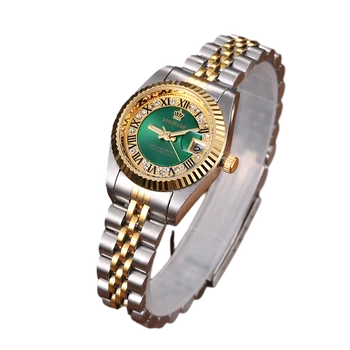 Модные часы бренда Reginald, роскошные женские часы с зеленым циферблатом, кварцевые часы с автоматической датой из нержавеющей стали, женские часы horloge