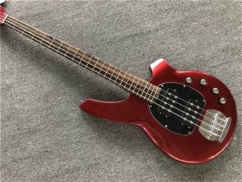 Заводская металлическая красная 4-струнная электрическая бас-гитара с накладкой из розового дерева, Серебряная фурнитура, настраиваемая, бесплатная доставка