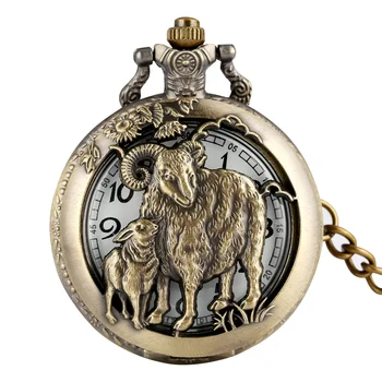 Карманные часы Китайский Зодиакальный Овечий узор Бронзовое ожерелье в стиле стимпанк, часы с подвеской, арабские цифры, часы reloj de bolsillo