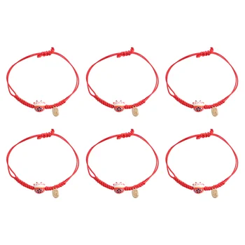 6 шт. Красивых плетеных браслетов из красной веревки, декоративных керамических браслетов с кошками