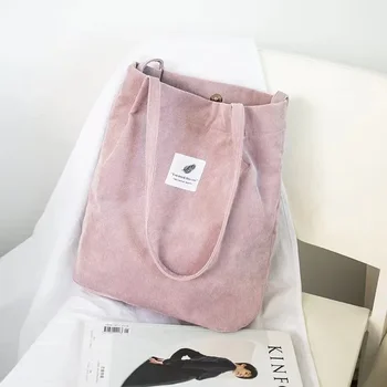 Вельветовая сумка для покупок для женщин 2023, повседневные сумки для девочек, мягкая многоразовая ткань, доступные сумки для покупок через плечо
