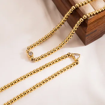 Новое классическое Роскошное ожерелье из нержавеющей стали золотого цвета, женское Простое ожерелье с подвеской в виде сердца со стразами, ювелирные изделия