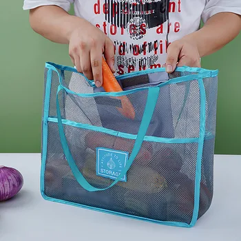 Складная хозяйственная сумка из сетки для фруктов и овощей, многоразовые продуктовые сумки, сетчатая сумка-тоут, кухонные принадлежности, органайзер для картофеля, сумочка с длинной ручкой