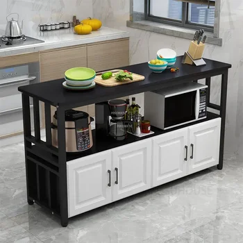Современные кухонные шкафы из массива дерева для кухонной мебели, Креативный шкаф для хранения посуды, Многослойный кухонный консольный стол