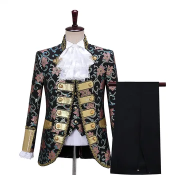 Европейская одежда, сценический костюм, придворное платье для представления, ретро-драматический костюм для представления (пальто + жилет + брюки + галстук в цветочек)