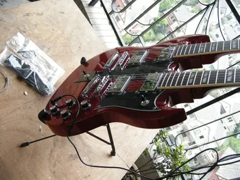 Высококачественная электрогитара с двойным грифом, 12-струнная и 6-струнная гитара, белый темно-красный корпус из красного дерева, бесплатная доставка 8yue19